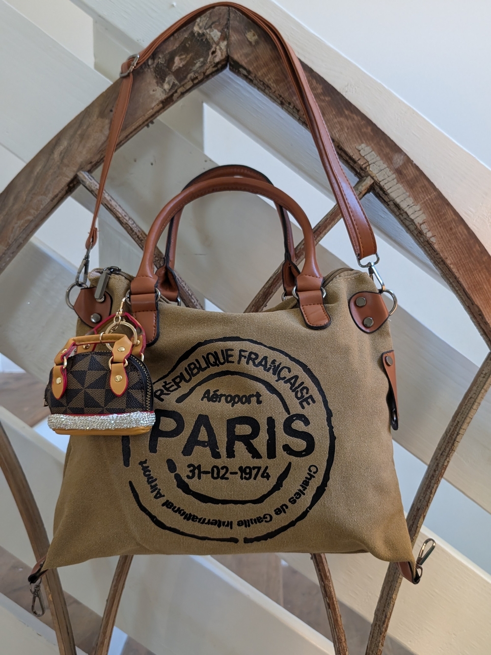 Paris Canvas Tote with Brown Leather Trim